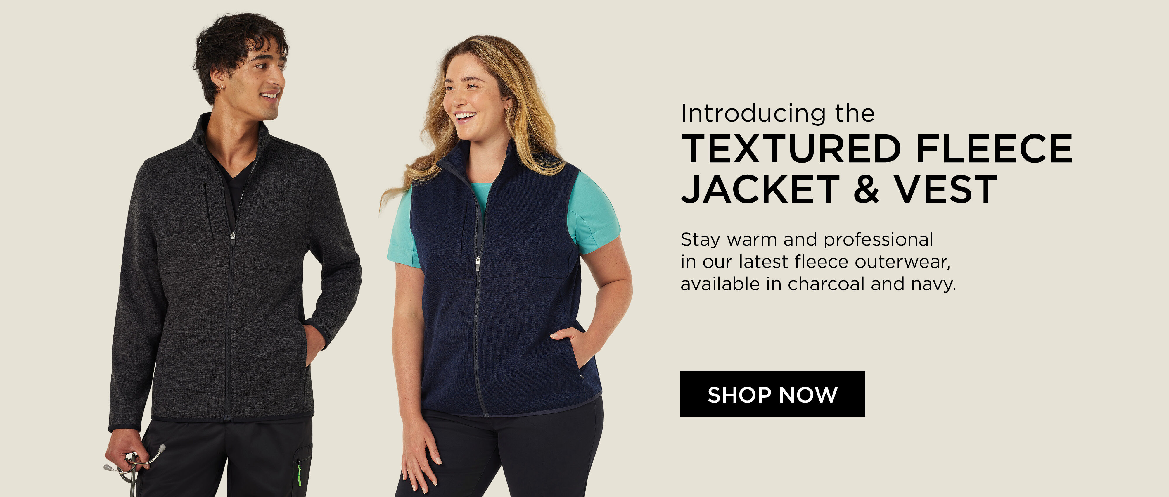 Introducing the Textured Fleece Jacket & Vest - Stay warm and professional in our latest fleece outerwear, available in charcoal and navy
