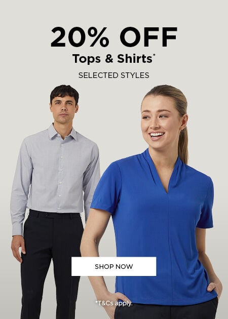 Take 20% off* selected Tops & Shirts - limited time only