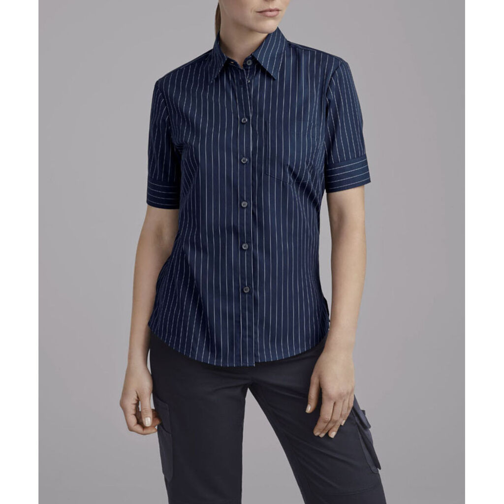 Cotton Blend Stripe Short Sleeve Action Back Shirt