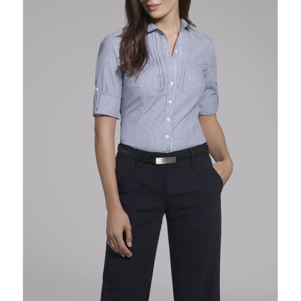 Cotton Blend Balance Stripe 3/4 Roll Up Shirt