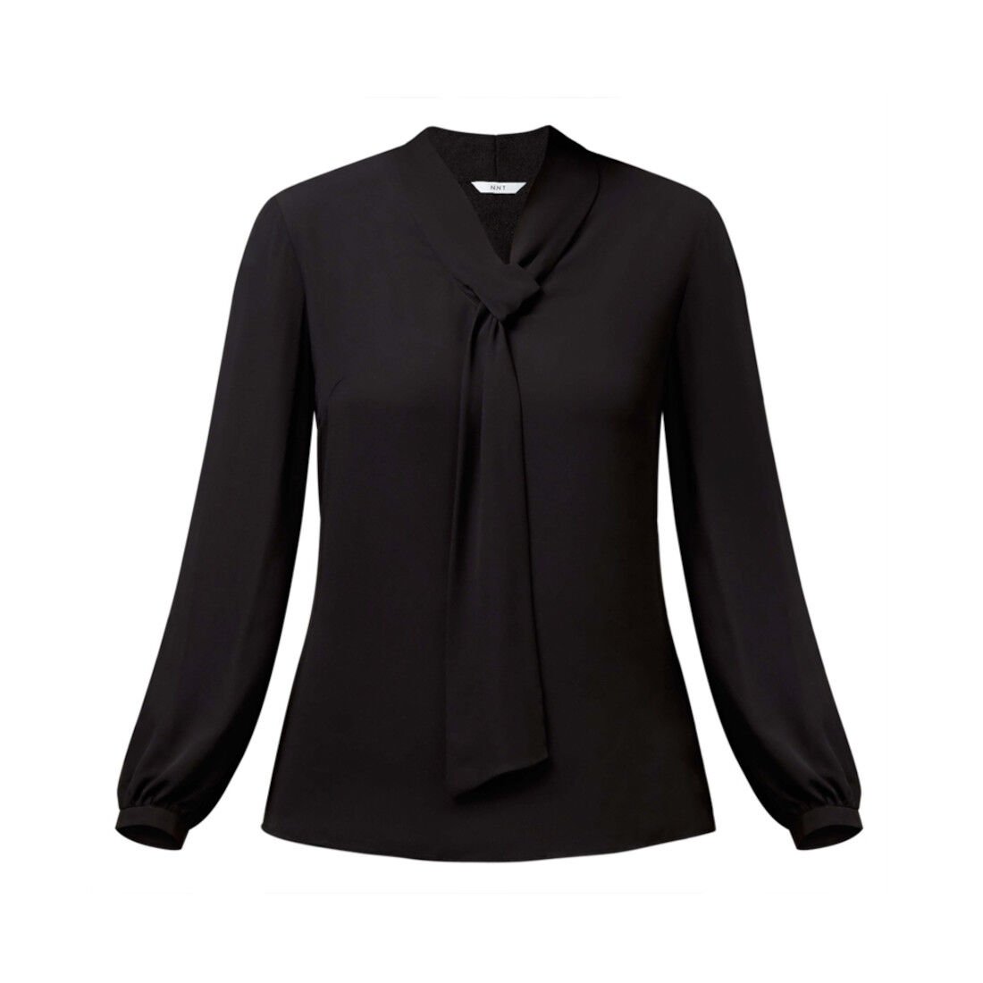 Long Sleeve Tie Neck Blouse Soft Georgette, black | NNT Uniforms
