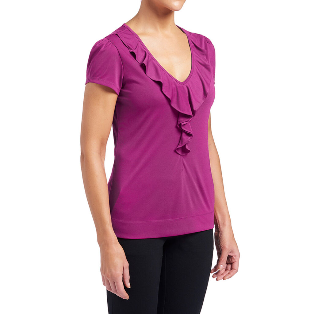 Matt Jersey Cap Sleeve Ruffle Neck T-Top