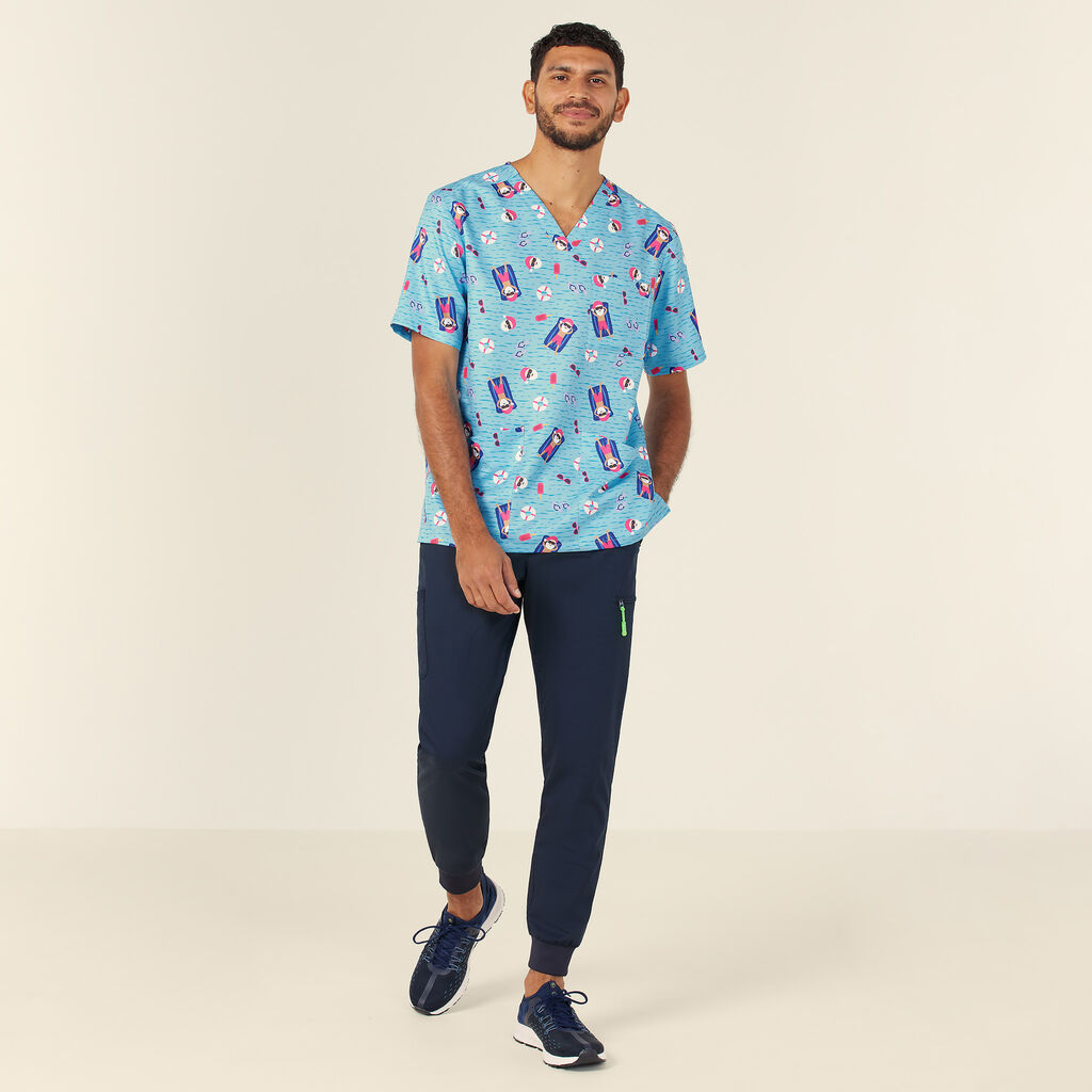 Festive Santa Pool Party Scrub Top