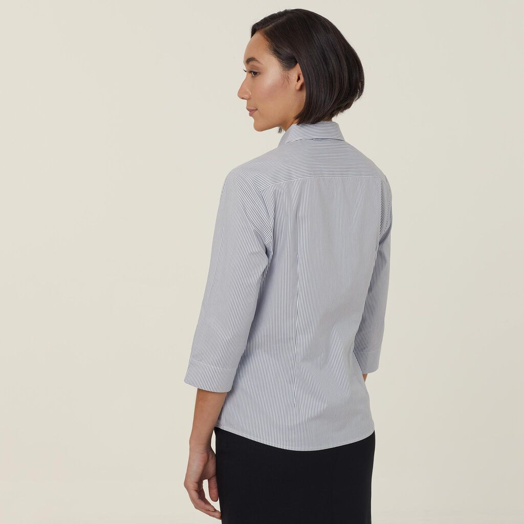Avignon Fine Block Stripe Stretch 3/4 Sleeve Shirt