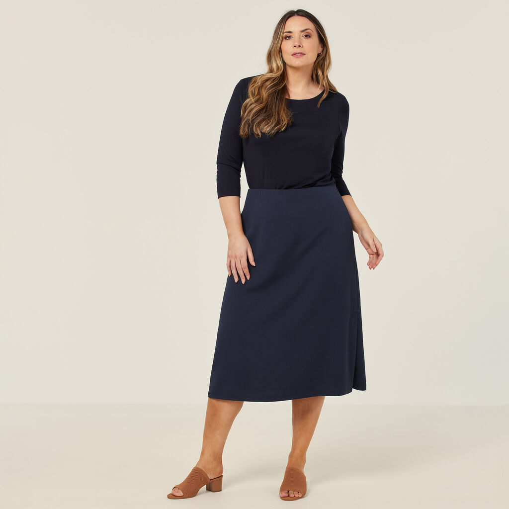 Crepe Stretch Midi Length A-line Skirt