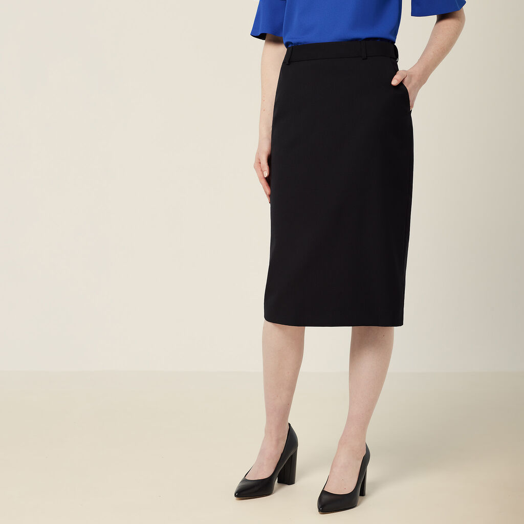 Wool Blend Twill Secret Waist Midi Skirt