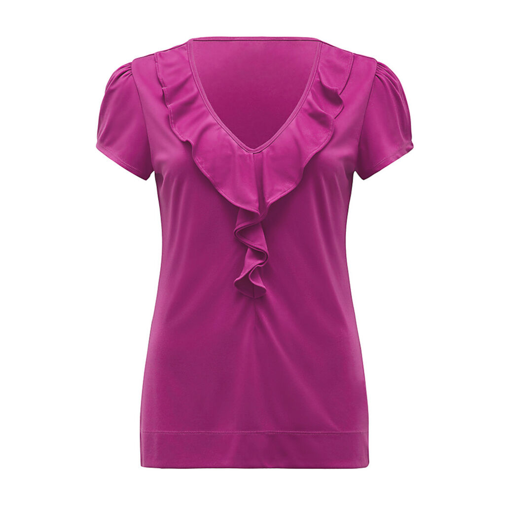 Matt Jersey Cap Sleeve Ruffle Neck T-Top