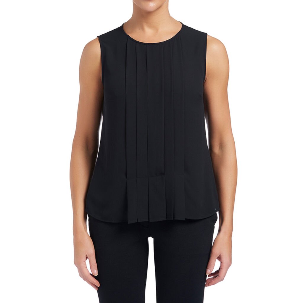Sleeveless Pleat Front Blouse