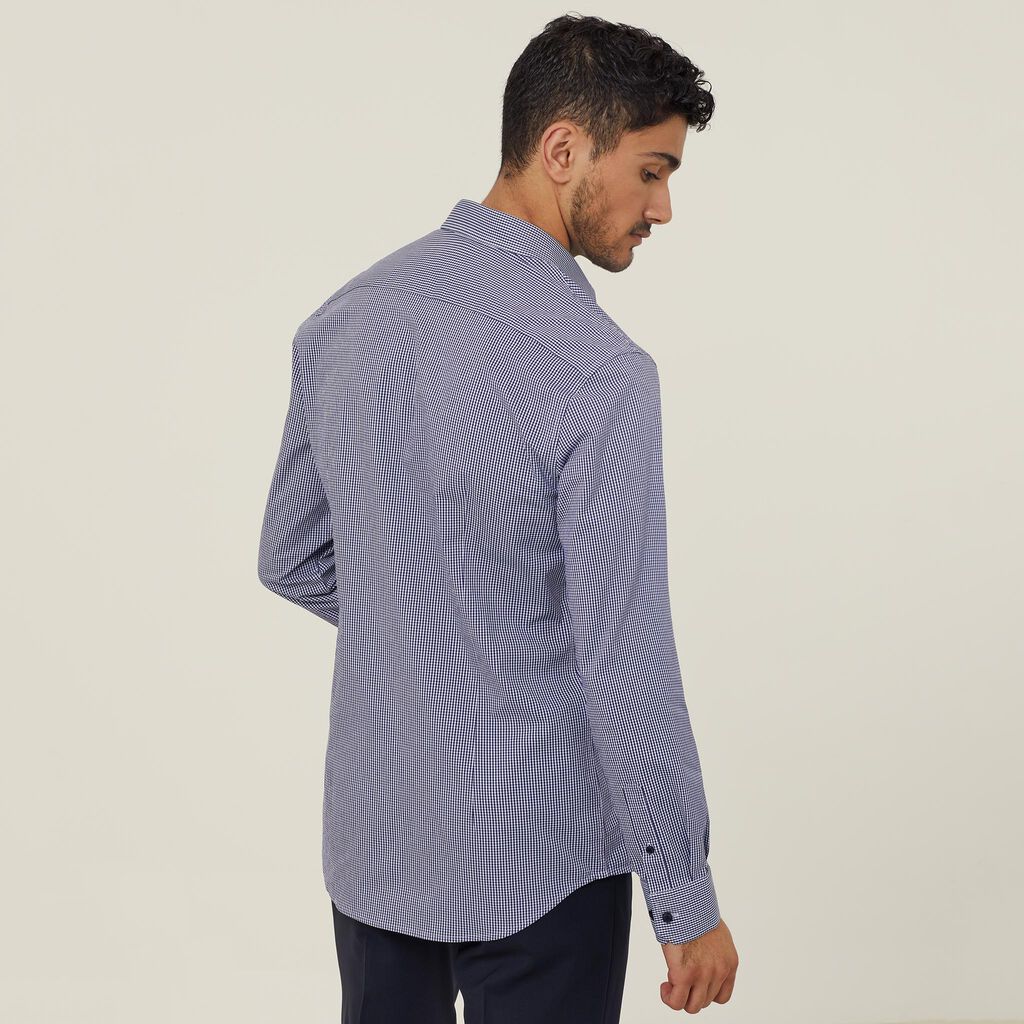 Avignon Gingham Check Stretch Long Sleeve Slim Shirt