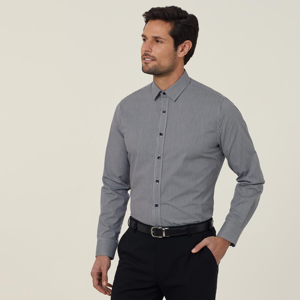 Avignon Gingham Check Stretch Long Sleeve Slim Shirt