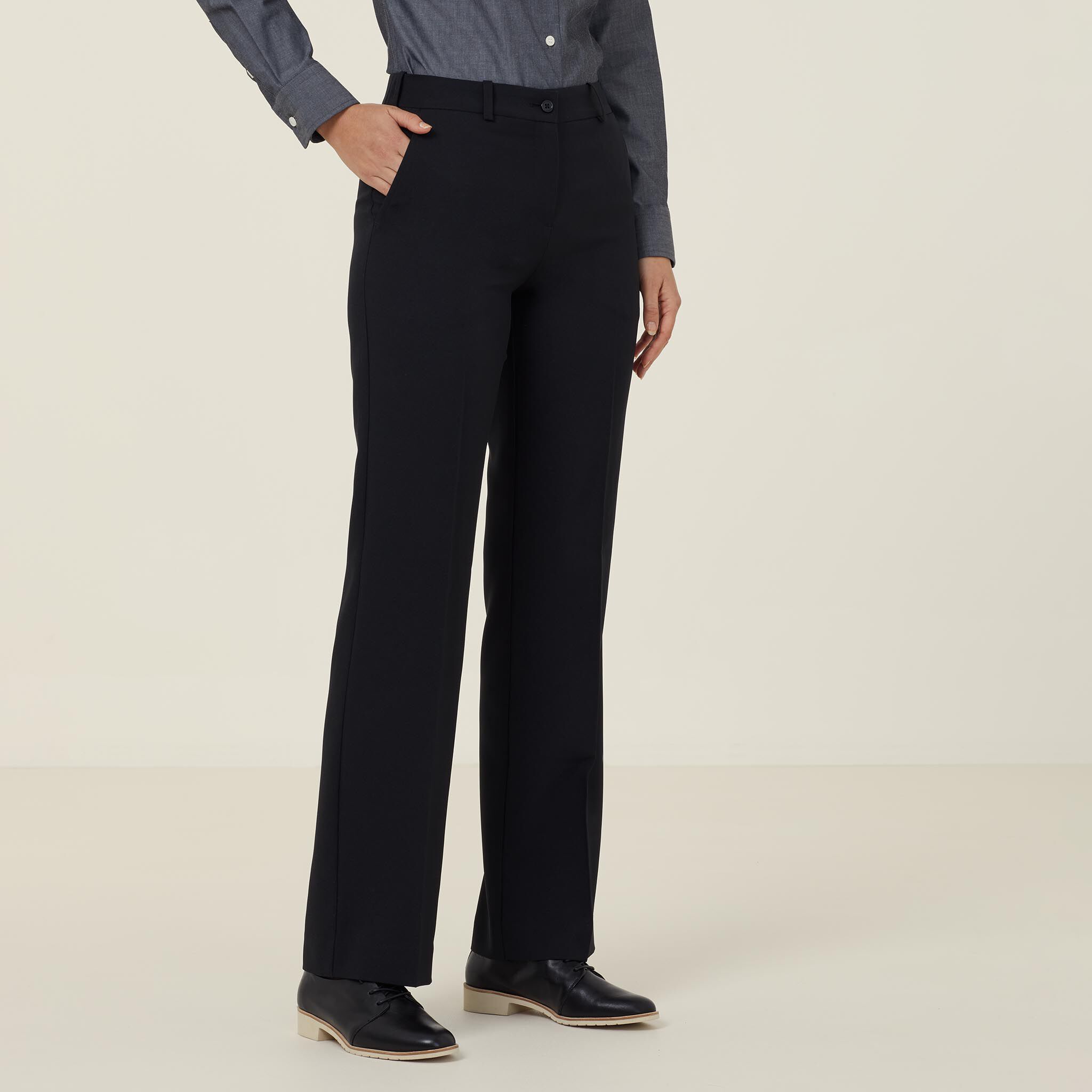 Elastic Waist Straight Leg Pant, black 