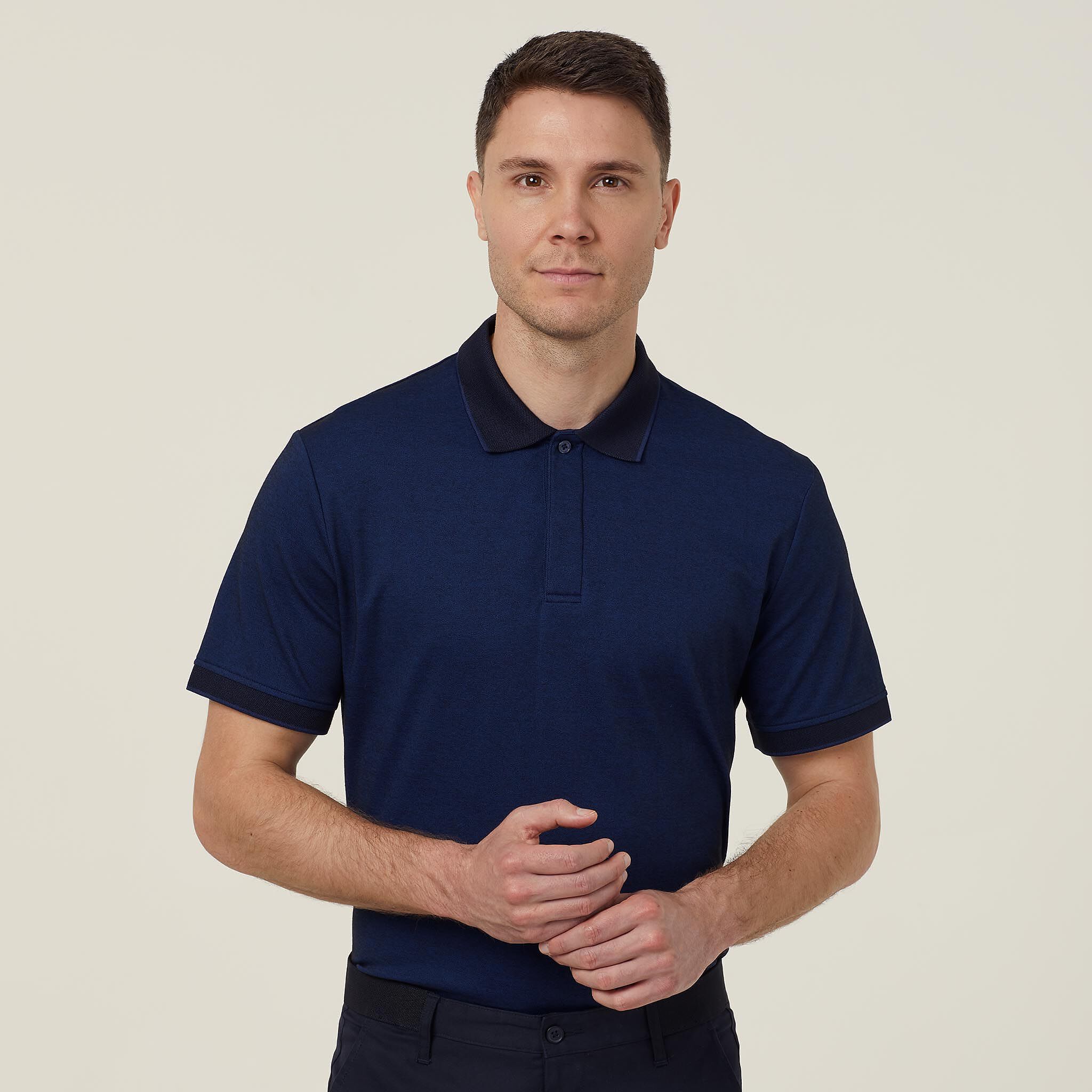 Textured Short Sleeve Polo, navy | NNT 