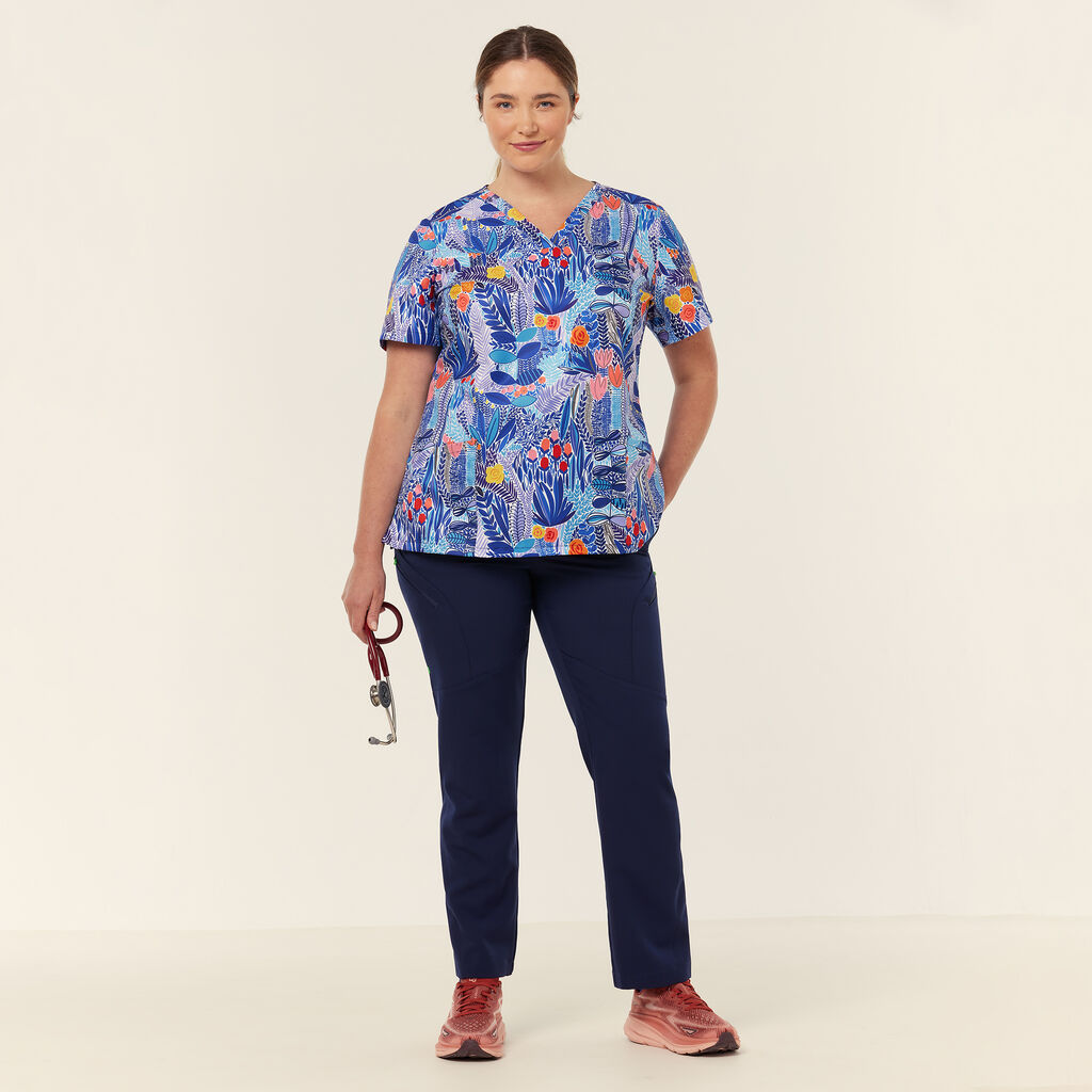 Abstract Blossom Print Scrub Top