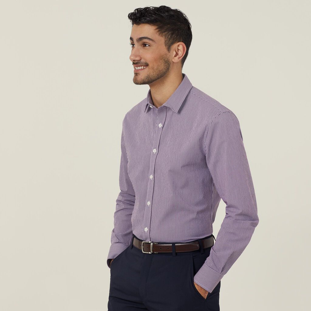 Avignon Gingham Check Stretch Long Sleeve Slim Shirt