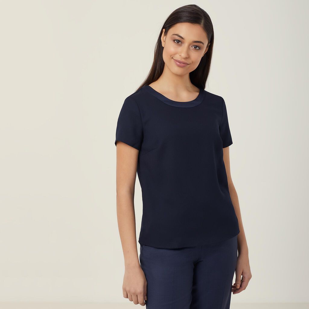 Satin Back Crepe Short Sleeve Shell Top