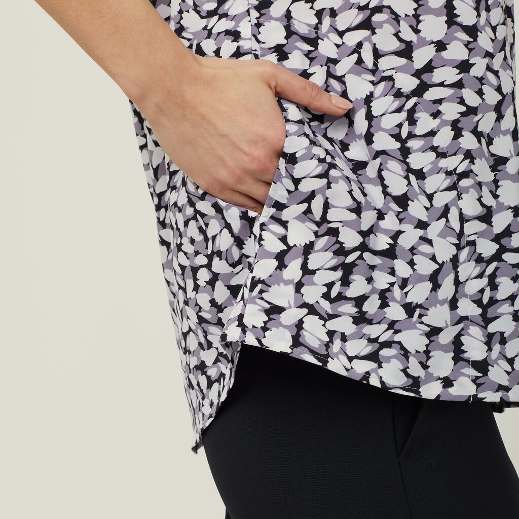 Antibacterial Petal Print Short Sleeve Tunic