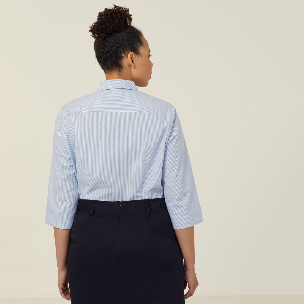 Avignon Fine Block Stripe Stretch 3/4 Sleeve Shirt