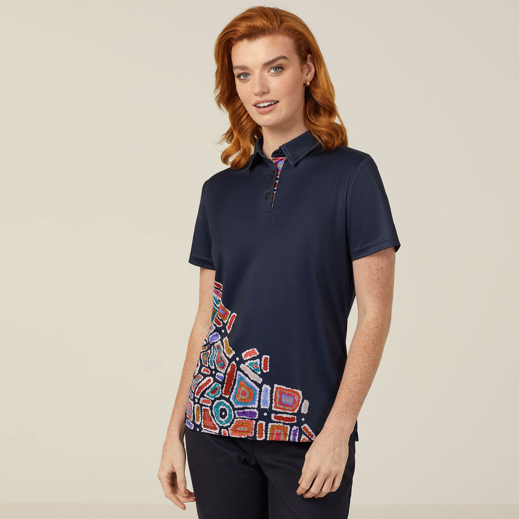 Polyester Knit Water Dreaming Indigenous Print Polo
