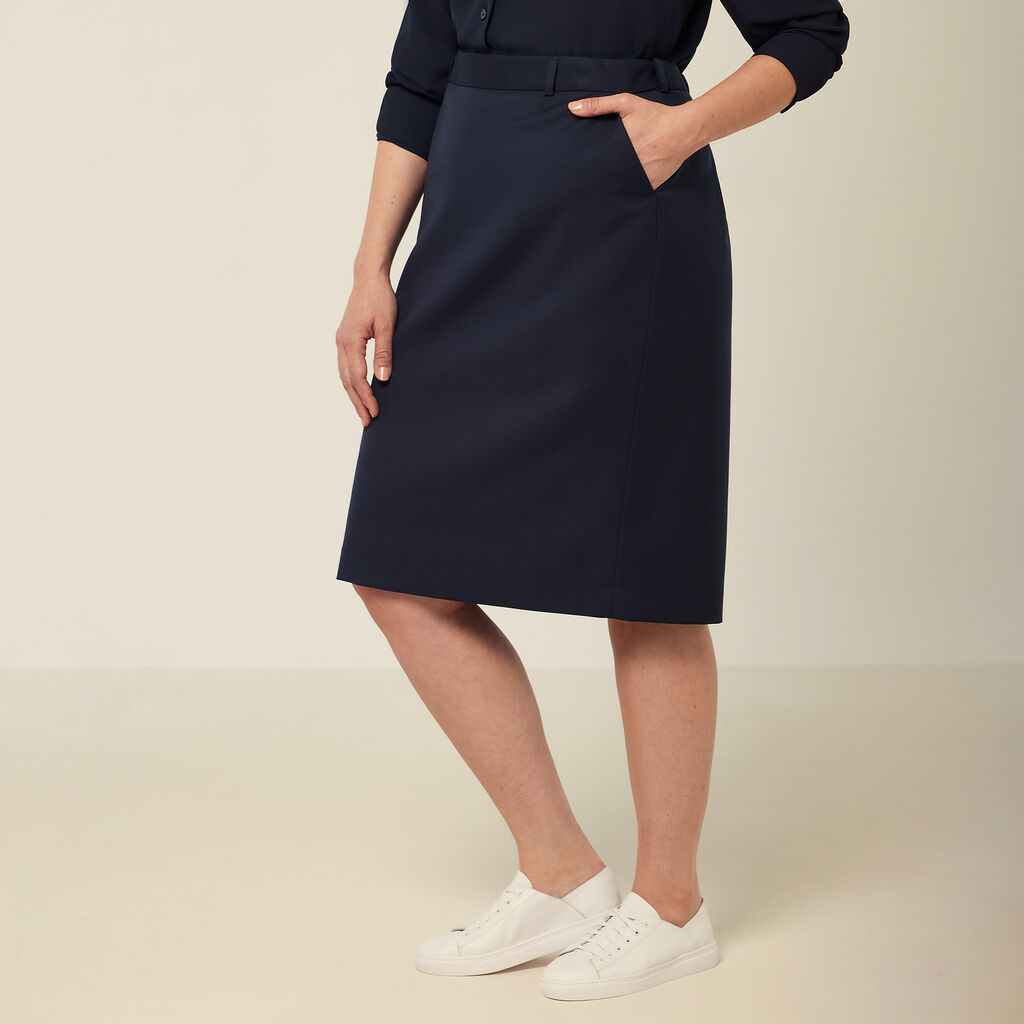 Wool Blend Twill Secret Waist Midi Skirt