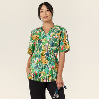 Jungle Print Stretch Scrub Top