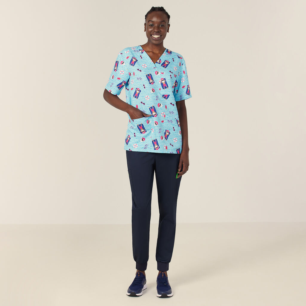 Festive Santa Pool Party Scrub Top