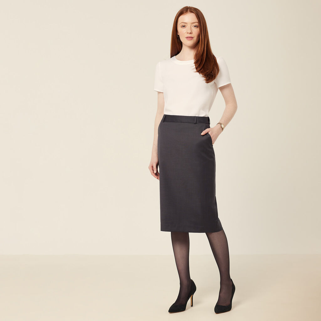 Wool Blend Twill Secret Waist Midi Skirt