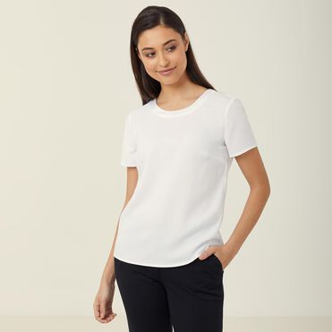 Satin Back Crepe Short Sleeve Shell Top