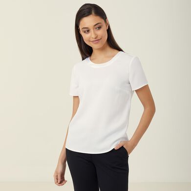 Satin Back Crepe Short Sleeve Shell Top