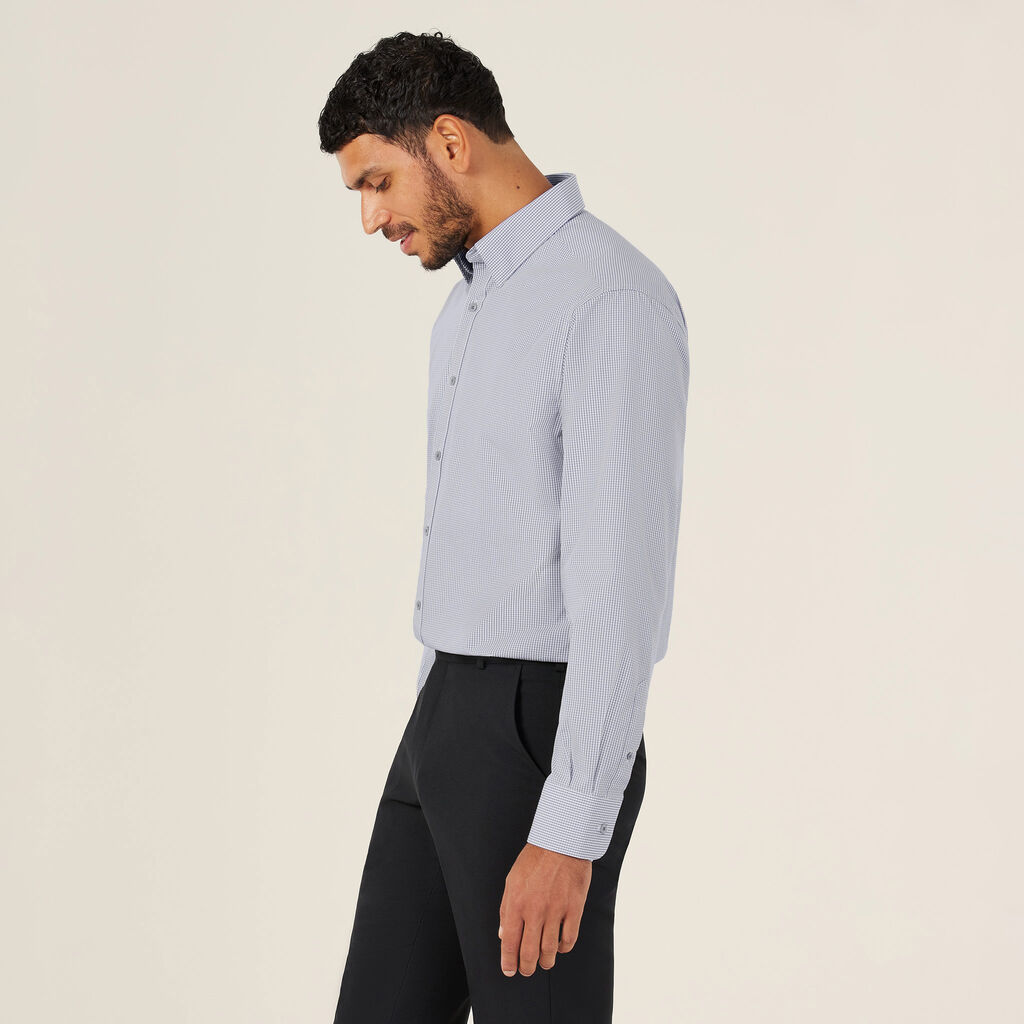 Gingham Long Sleeve Button Down Under Collar Shirt