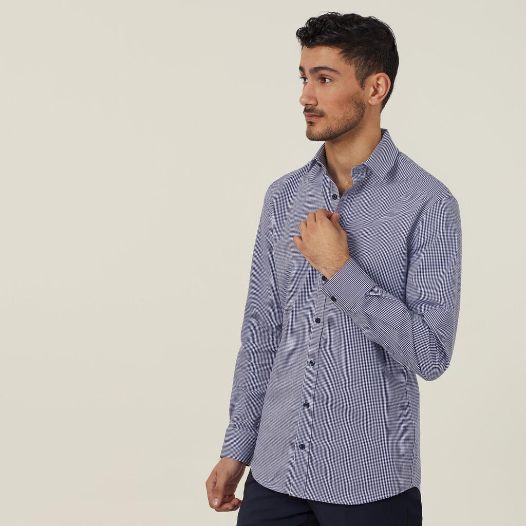 Avignon Gingham Check Stretch Long Sleeve Slim Shirt