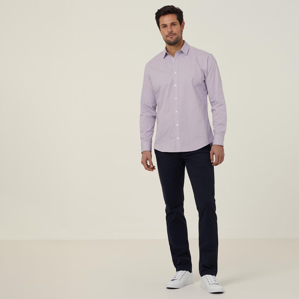Avignon Fine Block Stripe Stretch Long Sleeve Shirt