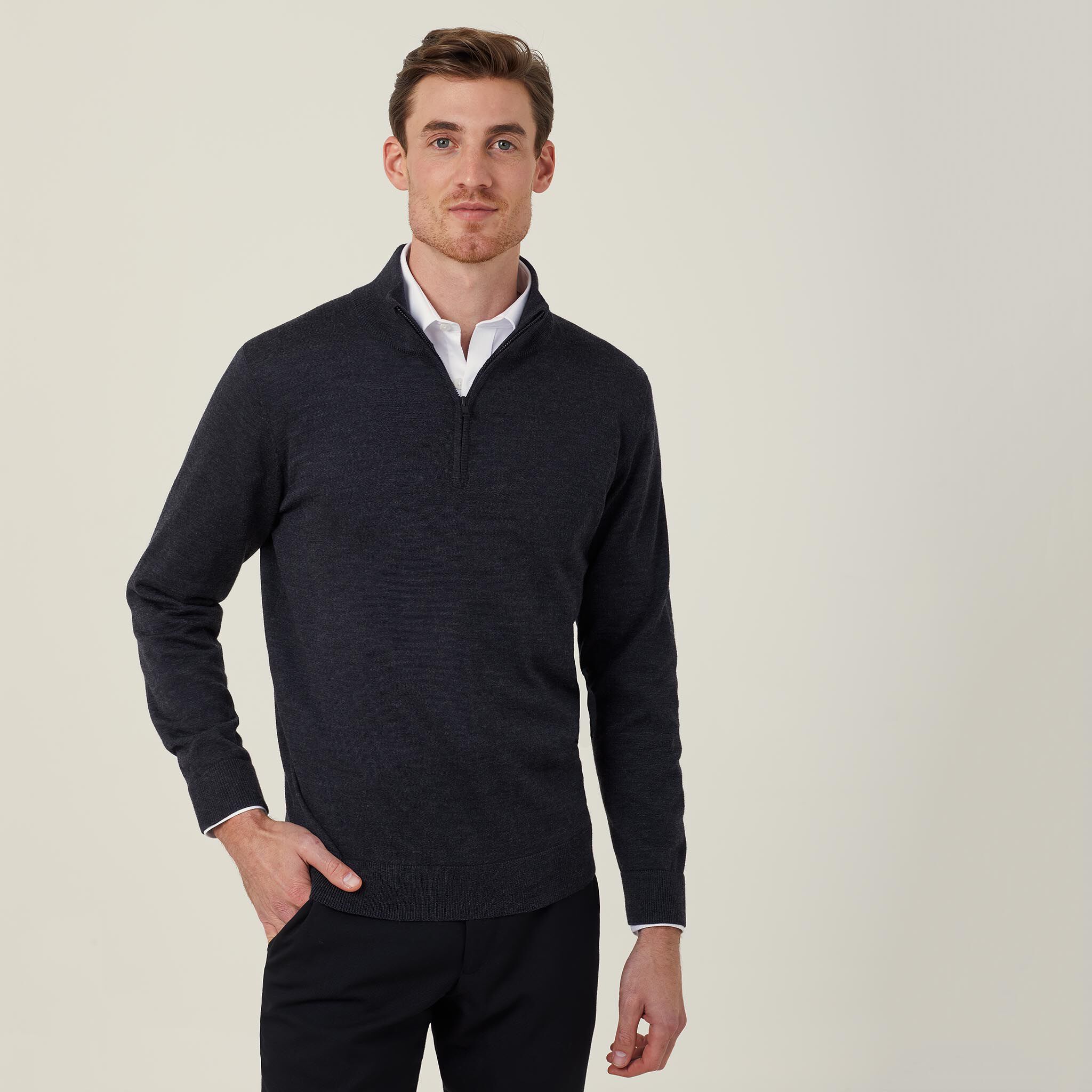 Long Sleeve Zip Neck Jumper, black 