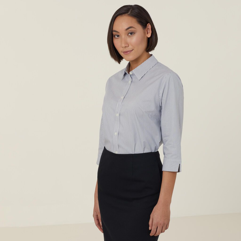 Avignon Fine Block Stripe Stretch 3/4 Sleeve Shirt