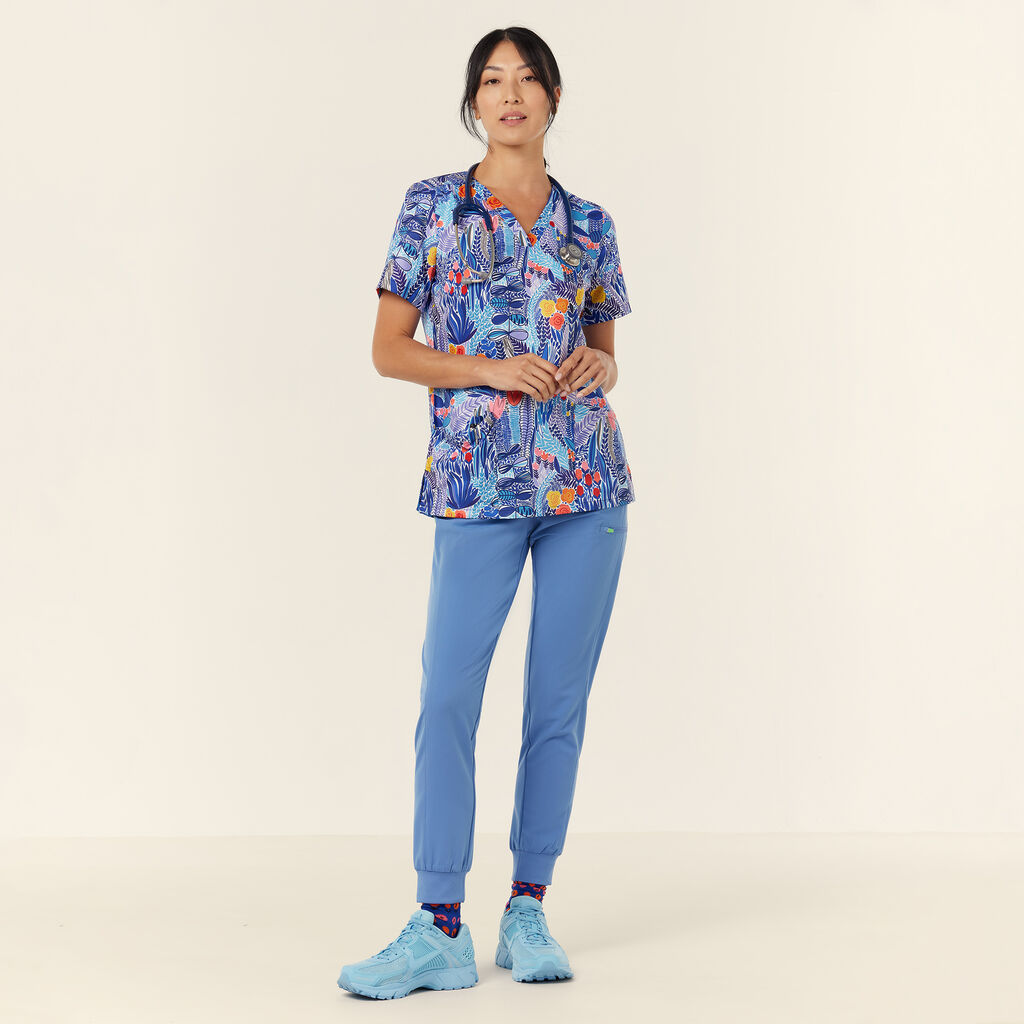 Abstract Blossom Print Scrub Top