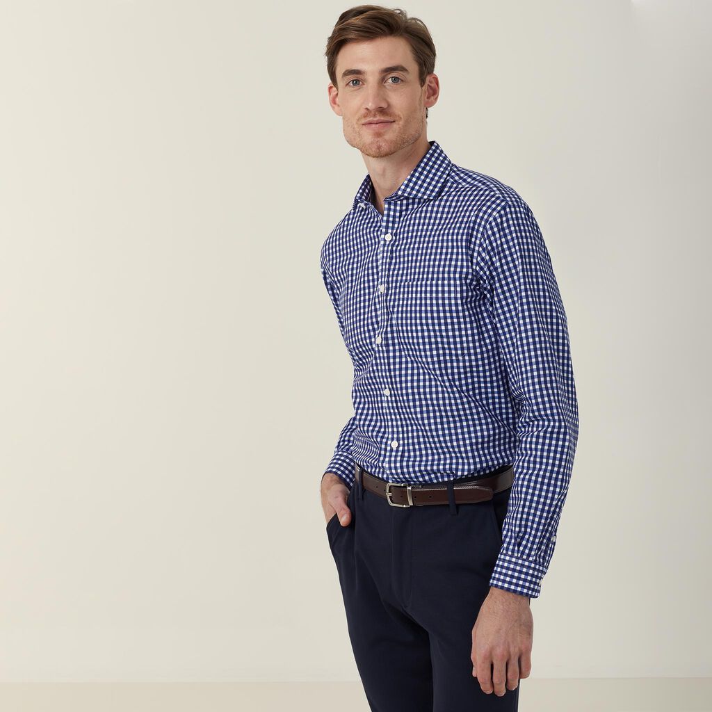 Dobby Check Long Sleeve Shirt, blue | NNT Uniforms