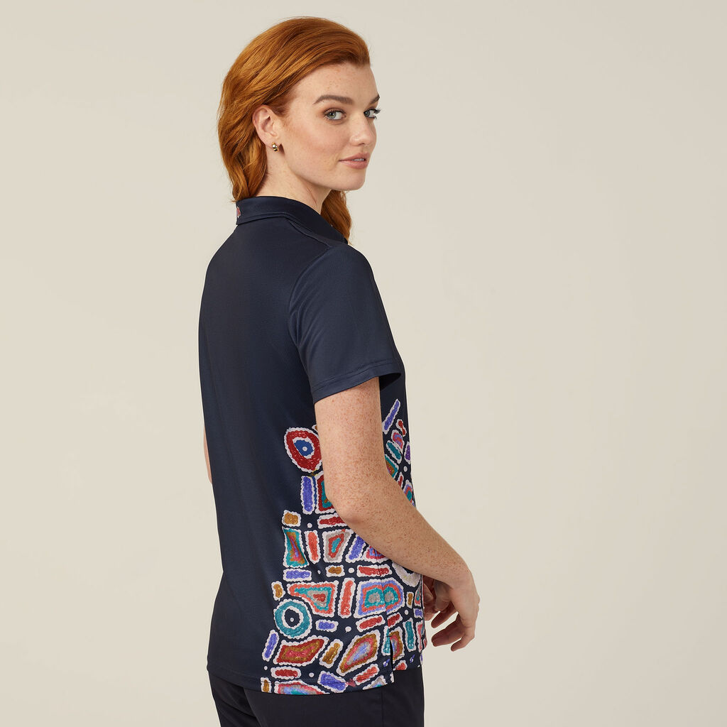 Polyester Knit Water Dreaming Indigenous Print Polo