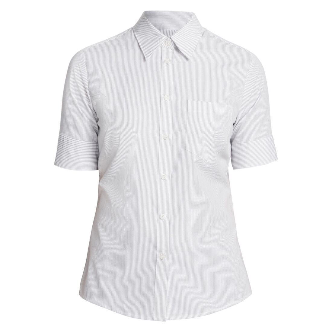 Cotton Blend Fine Stripe Short Sleeve 