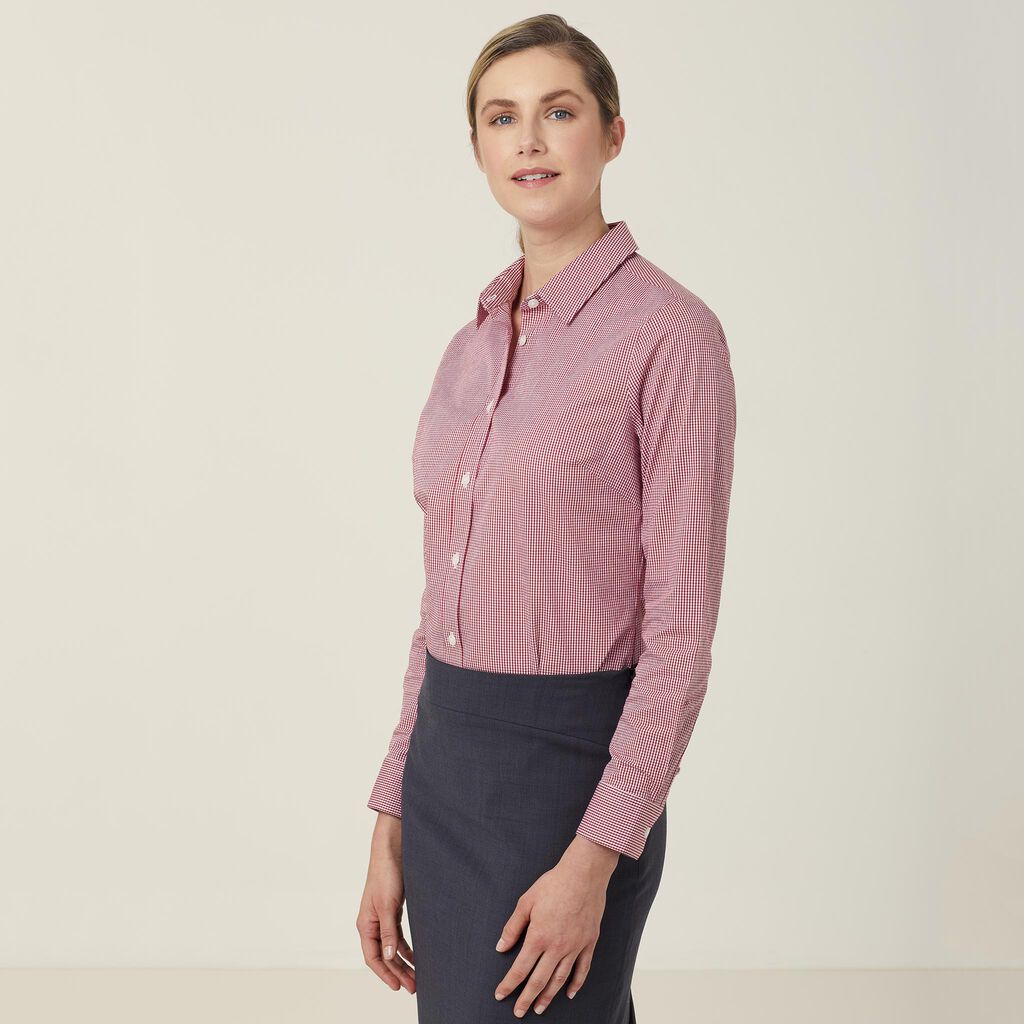 Avignon Gingham Check Stretch Long Sleeve Slim Shirt