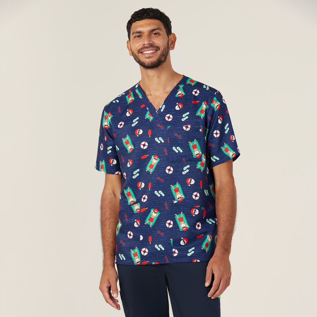 Festive Santa Pool Party Scrub Top