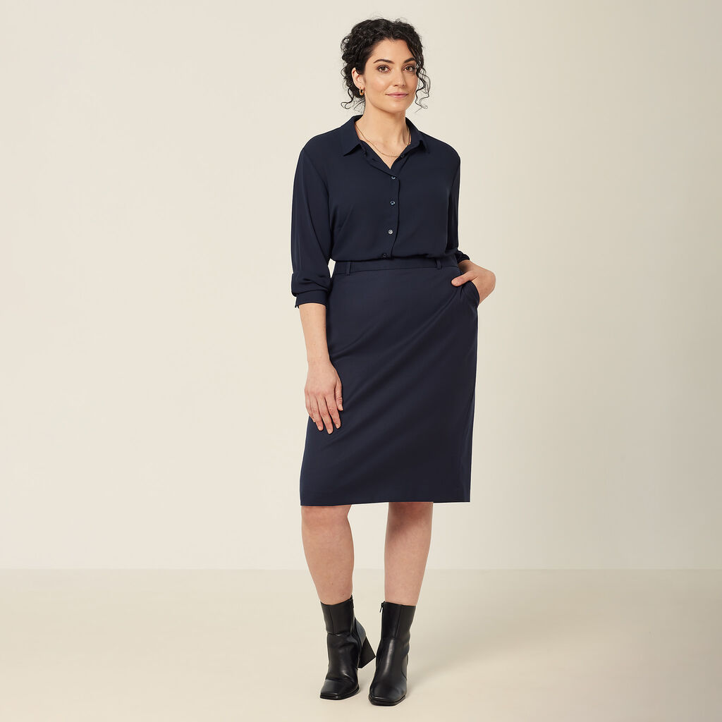 Wool Blend Twill Secret Waist Midi Skirt