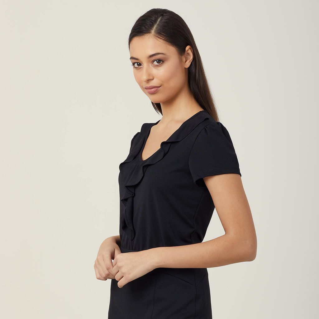 Matt Jersey Cap Sleeve Ruffle Neck T-Top