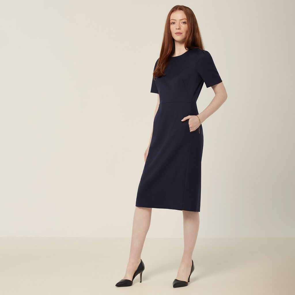 Wool Blend Twill Short Sleeve Dress