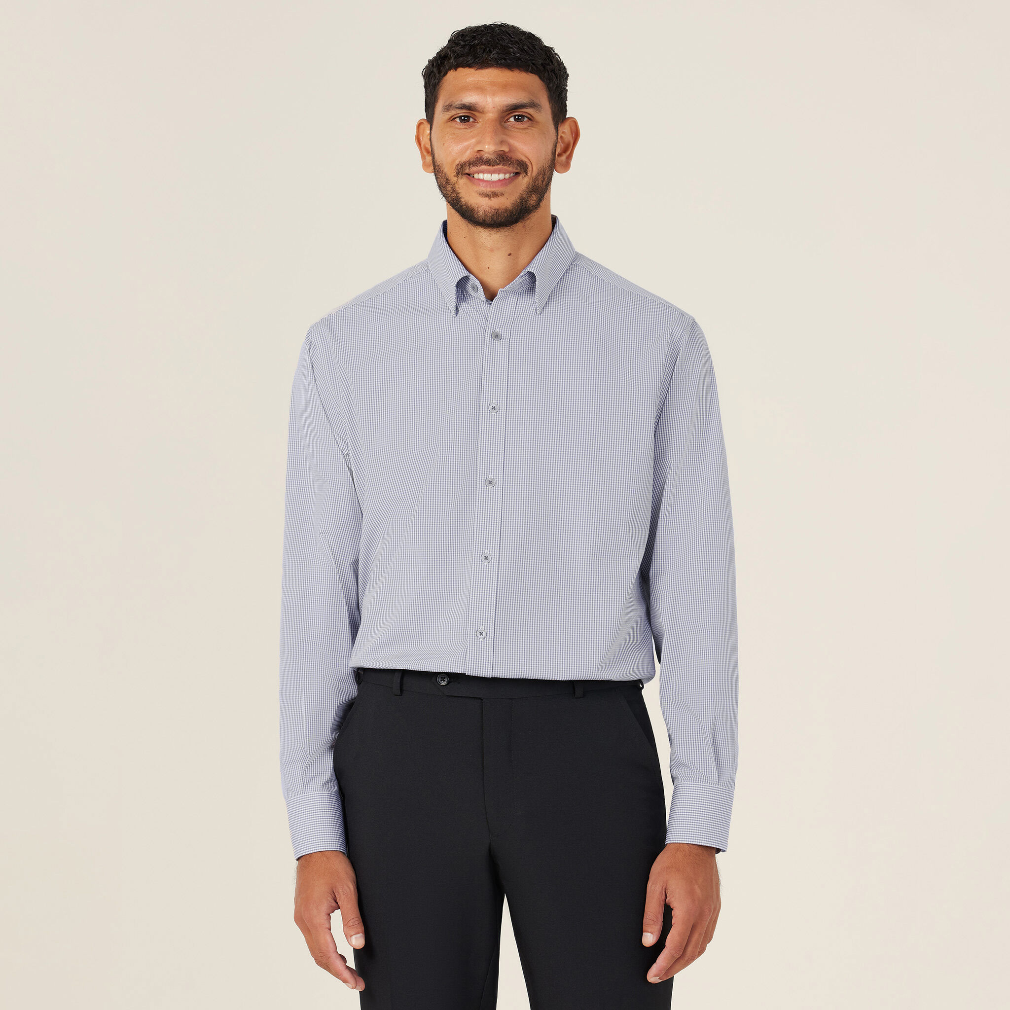 Gingham Long Sleeve Button Down Under Collar Shirt