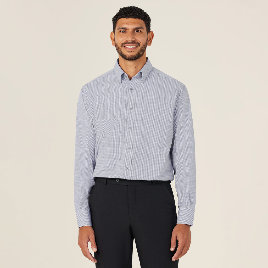 Gingham Long Sleeve Button Down Under Collar Shirt