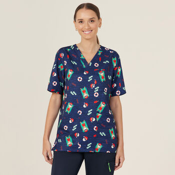 Festive Santa Pool Party Scrub Top