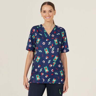 Festive Santa Pool Party Scrub Top