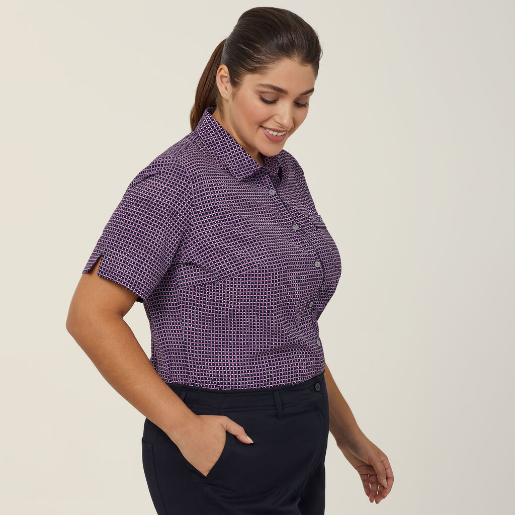 Pixel Print Short Sleeve Action Back Shirt 