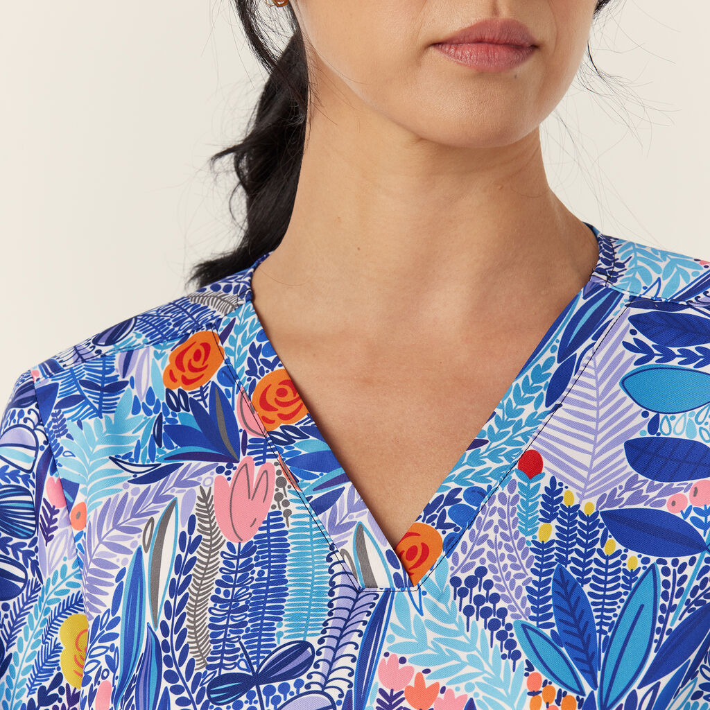 Abstract Blossom Print Scrub Top