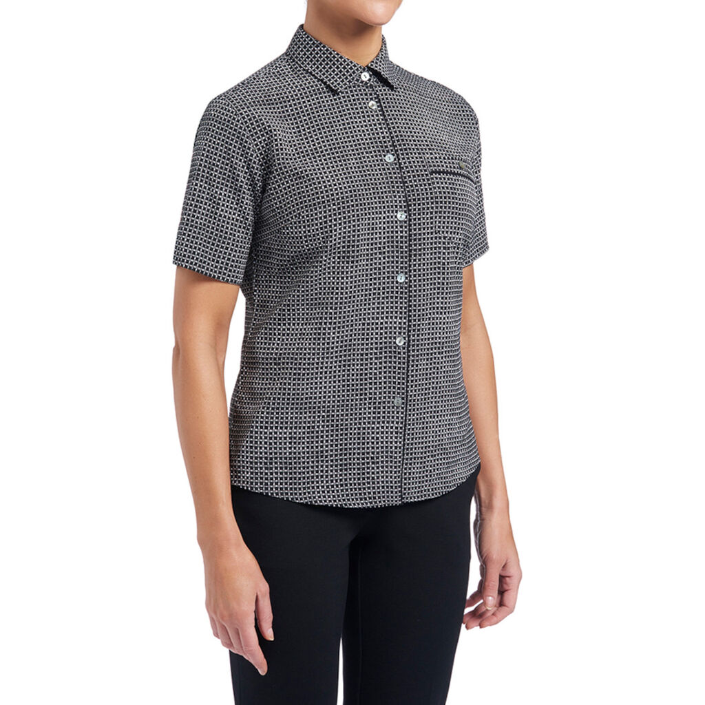 Pixel Print Short Sleeve Action Back Shirt 