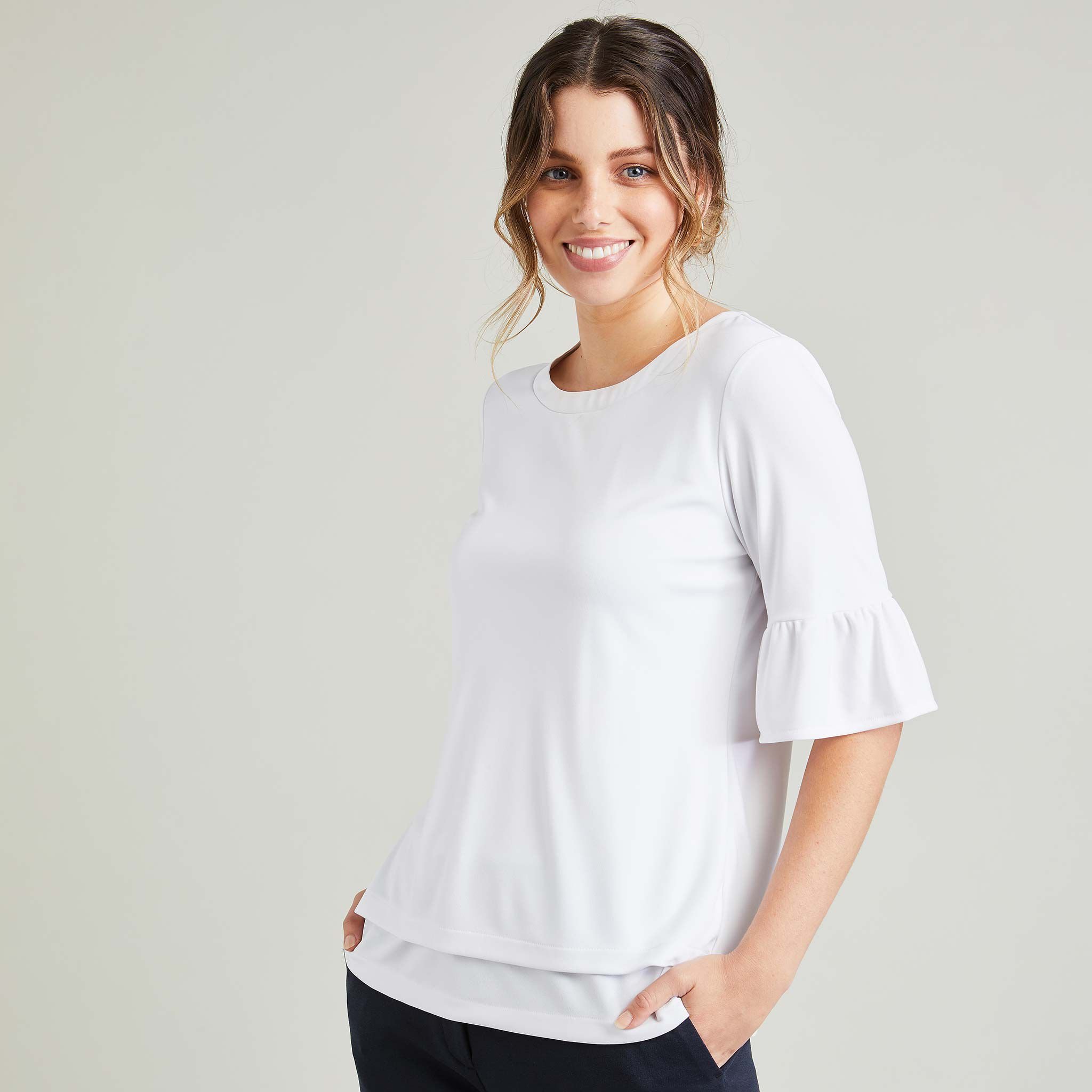 White short sleeve ruffle top top